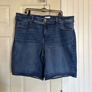 Lane Bryant High Rise Tighter Tummy Bermuda Denim Dark Blue Jean Shorts